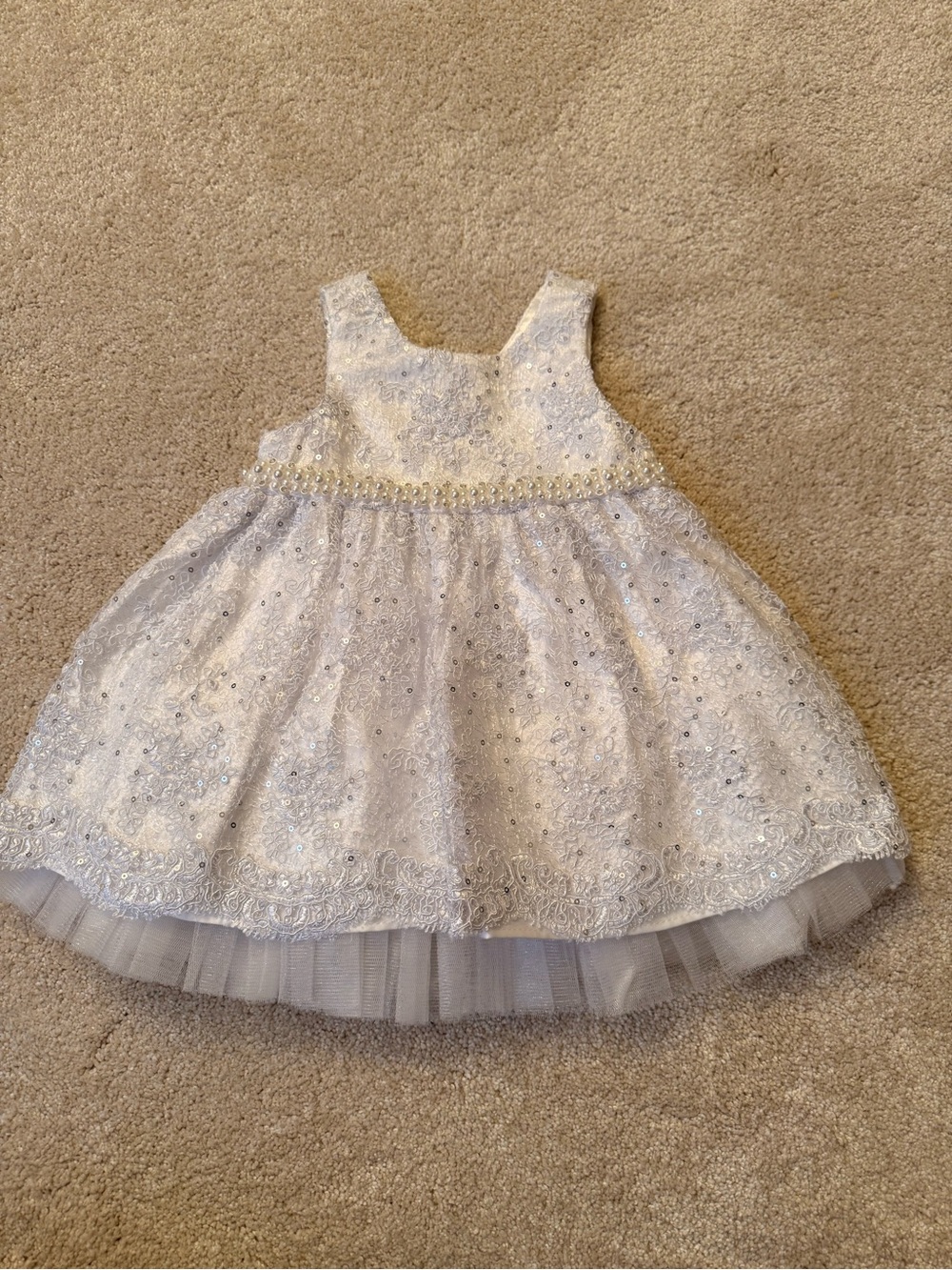 American Princess Silver-Accented White Lace Formal Dress